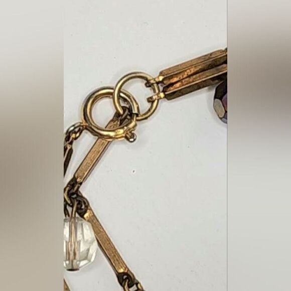 Vintage Gold Lucite floating beaded bar link double necklace - Picture 10 of 14